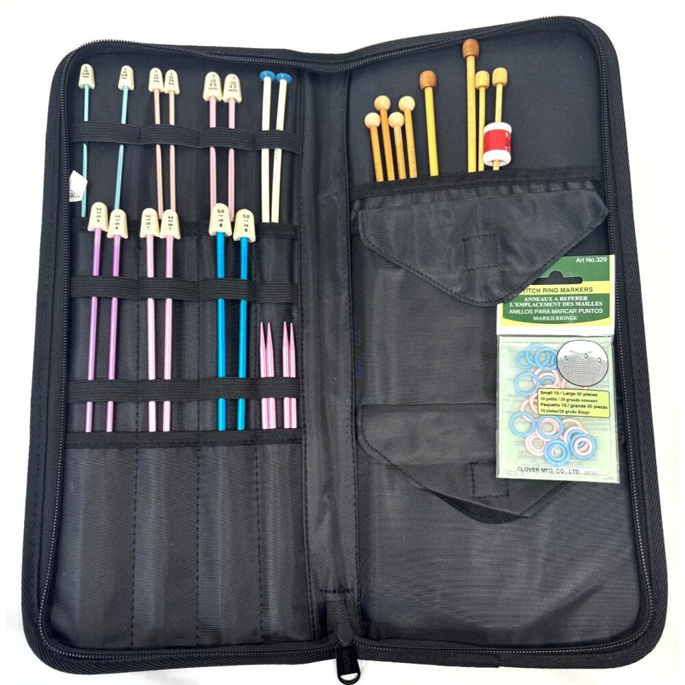 Set of Susan Bates Metal Knitting Needles, Clover, Crystal Palace, Art Bin Organ
